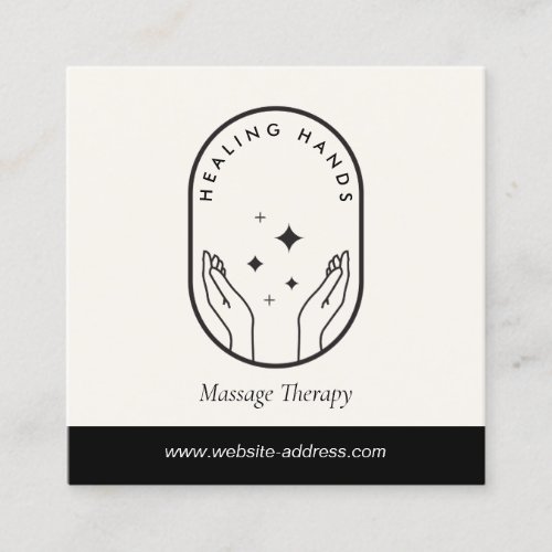 Modern Healing Hands Massage Black and Ivory Logo Square Business Card