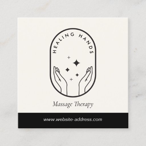 Customizable Modern Healing Hands Massage Black and Ivory Logo Square Business Card
