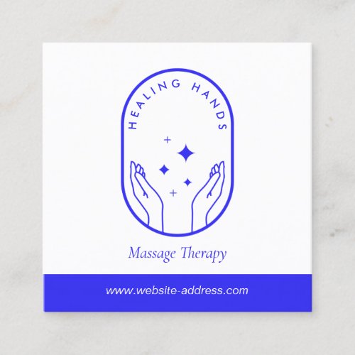 Modern Healing Hands Massage Wellness Blue Logo Square Business Card