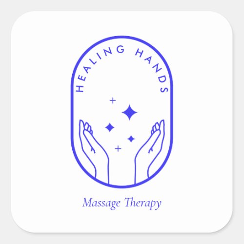 Modern Healing Hands Massage Wellness Blue Logo Square Sticker