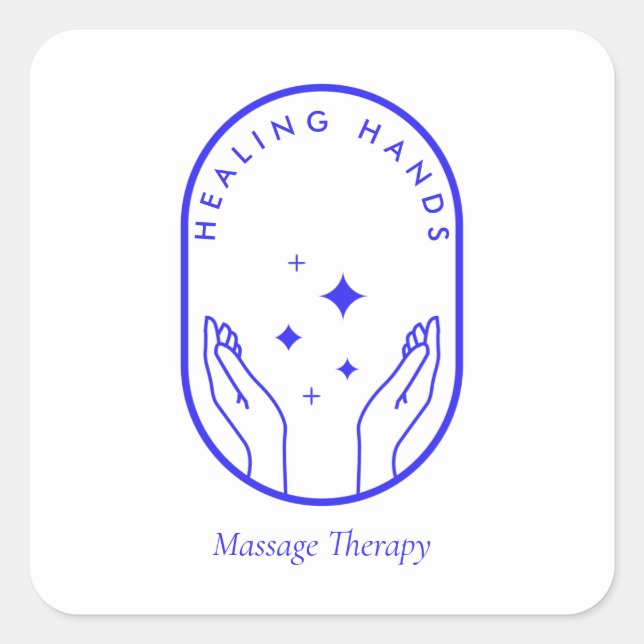 Modern Healing Hands Massage, Wellness Blue Logo Square Sticker (Front)
