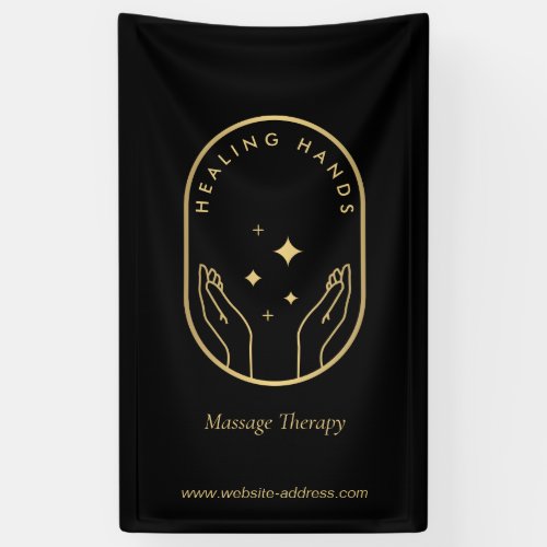 Modern Healing Hands Massage Wellness Gold Logo Banner