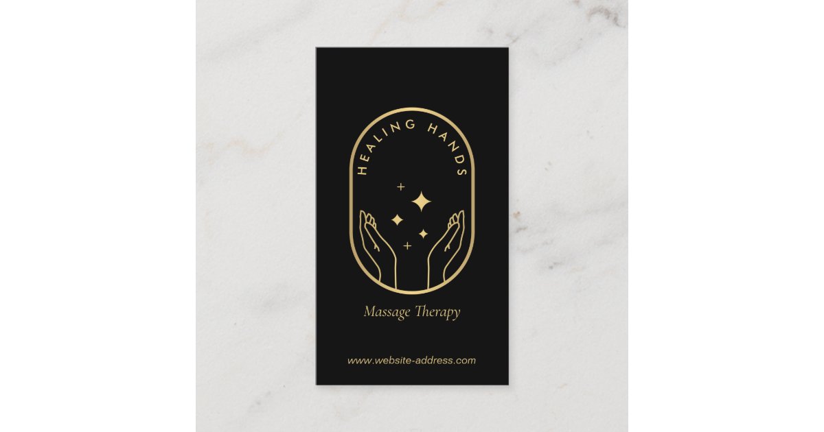 Modern Healing Hands Massage Wellness Gold Logo Business Card Zazzle Com