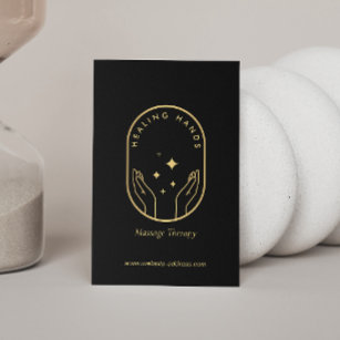 Modern Healing Hands Massage, Wellness Gold Logo Business Card