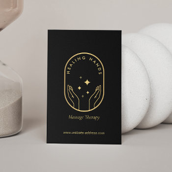 Modern Healing Hands Massage  Wellness Gold Logo Business Card by 1201am at Zazzle