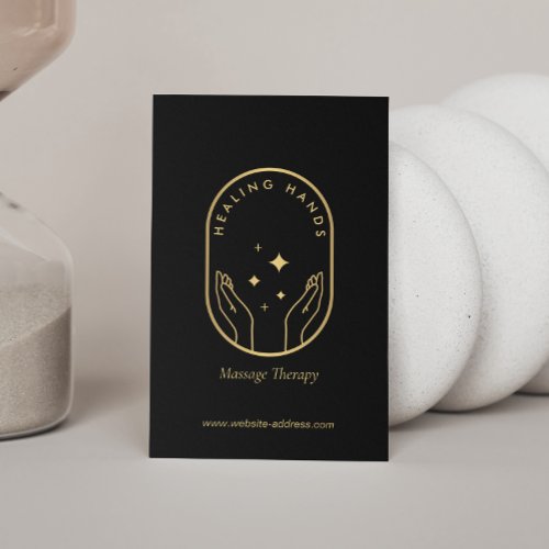 Modern Healing Hands Massage Wellness Gold Logo Business Card