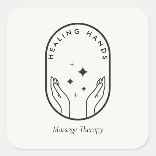 Modern Healing Hands Massage Wellness Logo Ivory Square Sticker
