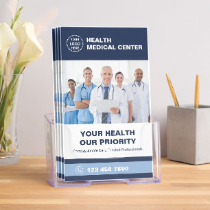Modern Health Clinic Doctor Navy Blue Tri-Fold Brochure