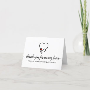 Modern Healthcare Hero Heart Stethoscope Nurse Letterpress Thank You Card