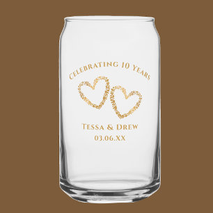 Modern Heart 10th Wedding Anniversary Personalized Can Glass