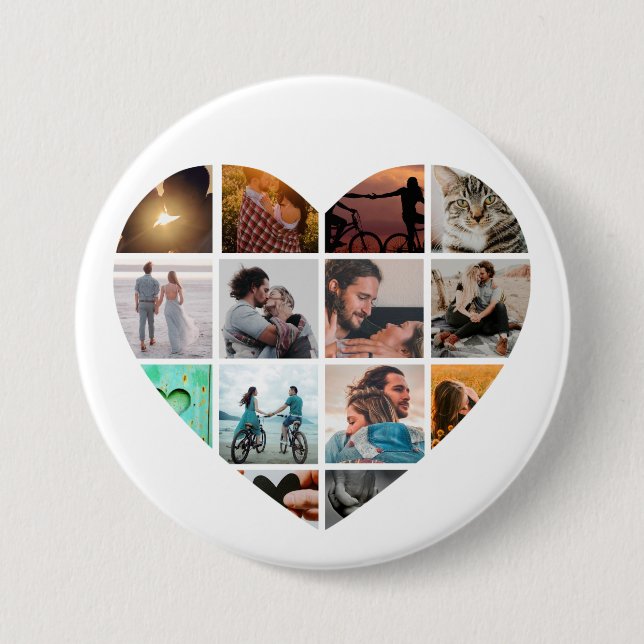 Modern Heart 14 Photo Collage Love Family Button (Front)