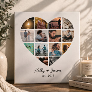 Modern Heart 14 Photo Collage Love Family Faux Canvas Print