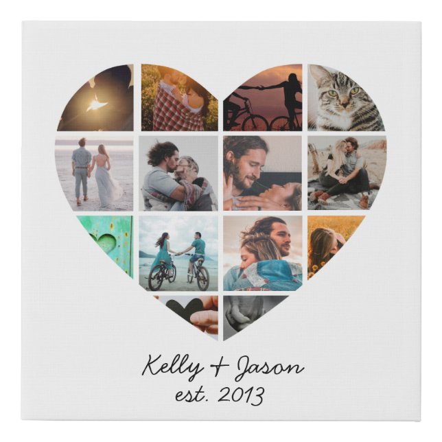 Modern Heart 14 Photo Collage Love Family Faux Canvas Print (Front)