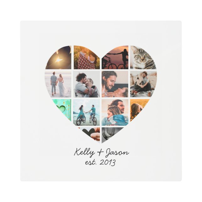 Modern Heart 14 Photo Collage Love Family Metal Print (Front)