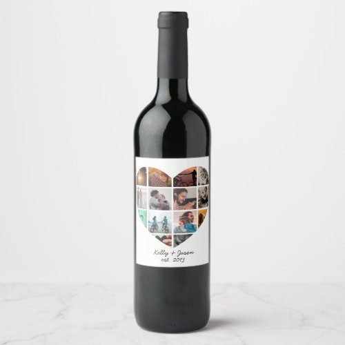 Modern Heart 14 Photo Collage Love Family Wine Label