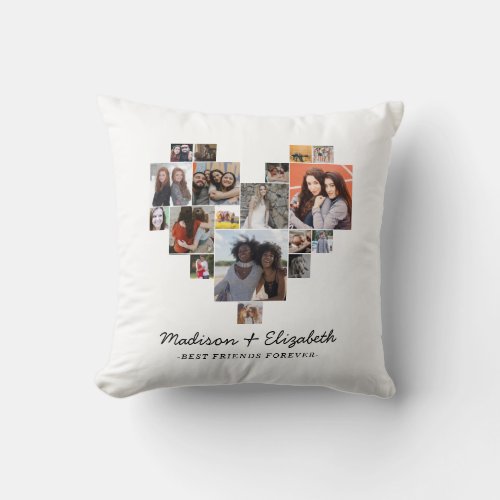 Modern Heart 18 Photo Collage Best Friends Forever Throw Pillow