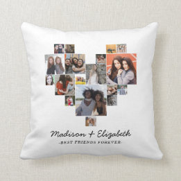Modern Heart 18 Photo Collage Best Friends Forever Throw Pillow