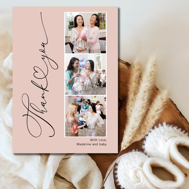 Modern Heart Baby Shower Photo Thank You Card (Creator Uploaded)