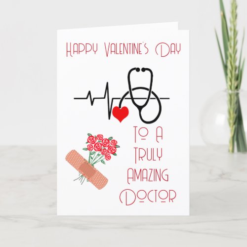 Modern Heart Beat Red Roses Doctor Valentines Day  Holiday Card