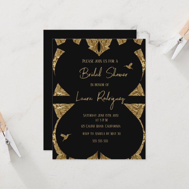 modern heart black and  gold Bridal Shower Invite (Front/Back In Situ)