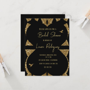 modern heart black and gold Bridal Shower Invite