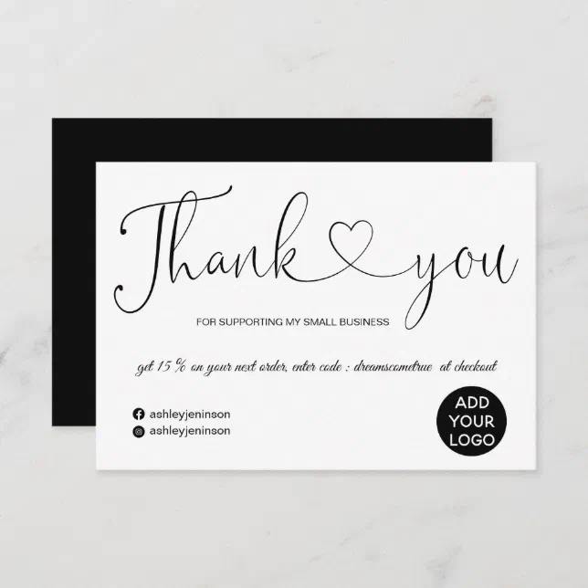 Modern heart black and white order thank you | Zazzle