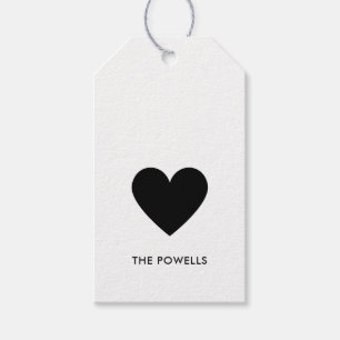 Modern Heart Black and White Polka Dots Custom Gift Tags