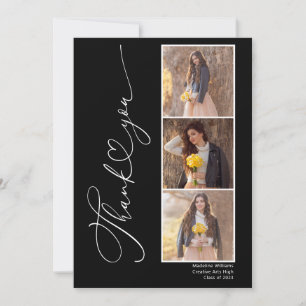 Modern Heart Black Graduation Thank You Card