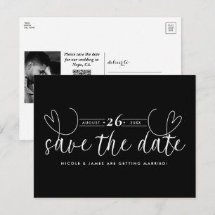Modern Heart Black & White Chic Save the Date Announcement Postcard