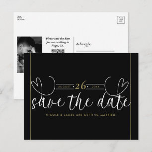 Modern Heart Black White Chic Save the Date Announcement Postcard