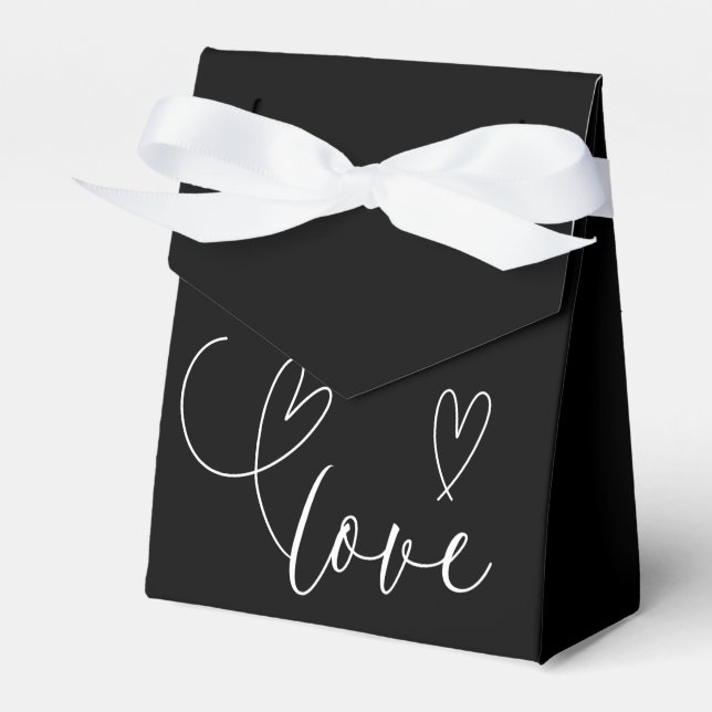 Modern Heart Black & White Love Minimal Wedding  Favor Boxes (Front Side)