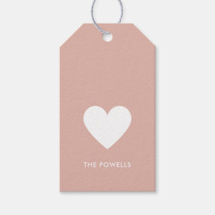Modern Heart Blush Pink Preppy Stripe Personalized Gift Tags