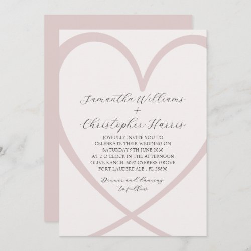 Modern Heart Blush Pink Wedding Invitation