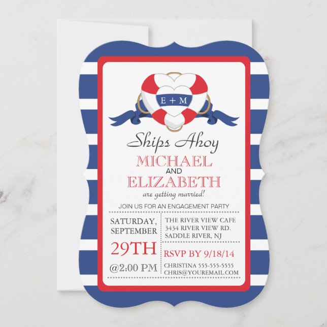 Modern Heart Buoy Engagement Party Announcement (Front)