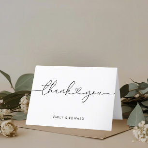 Modern Heart Calligraphy Non-Photo Folded Wedding Thank You Card