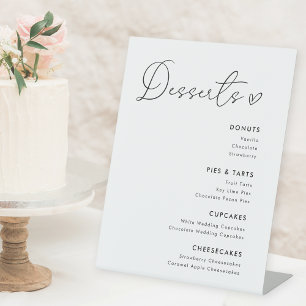 Modern Heart Calligraphy Wedding Desserts Menu Pedestal Sign