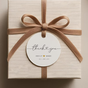 Modern Heart Calligraphy Wedding Thank You Favor Tags