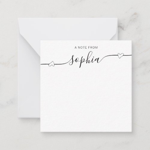 Modern Heart Calligraphy White Note Card
