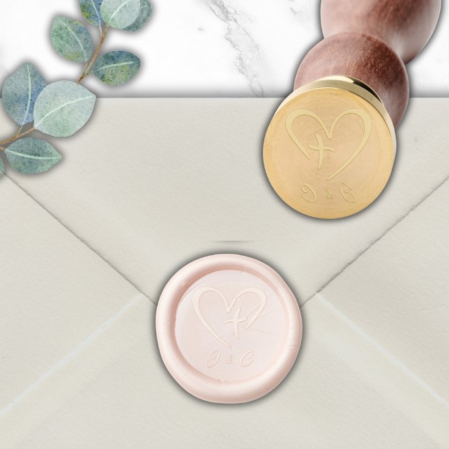 Modern Heart Christian Cross Initials Wax Seal Stamp (Creator Uploaded)