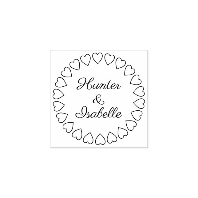 Modern Heart Circle Wreath Simple Elegant Wedding Rubber Stamp (Imprint)