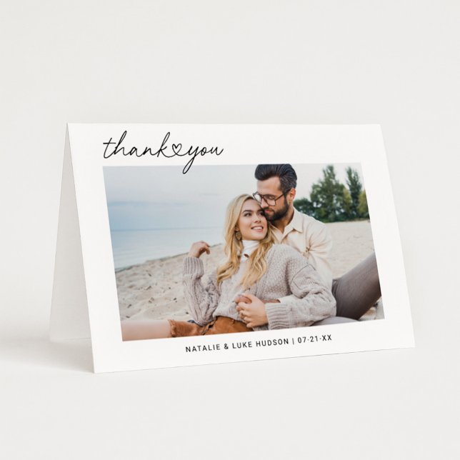 Modern Heart Corner Script Wedding Letterpress Thank You Card (Creator Uploaded)