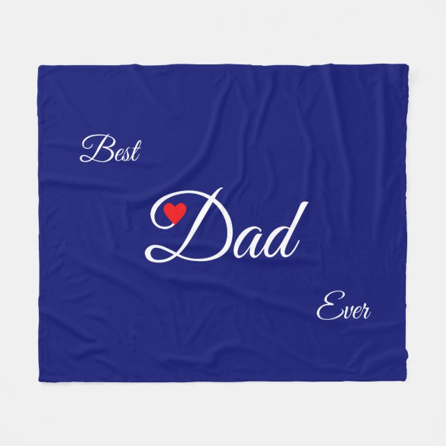 Modern Heart Dad on Royal Blue Fleece Blanket (Front (Horizontal))