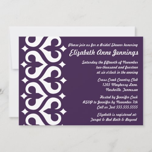 Modern Heart Fleur de Lis Bridal Shower Invitation