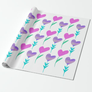 Modern Heart Flower Patterned Valentines Wrapping Paper
