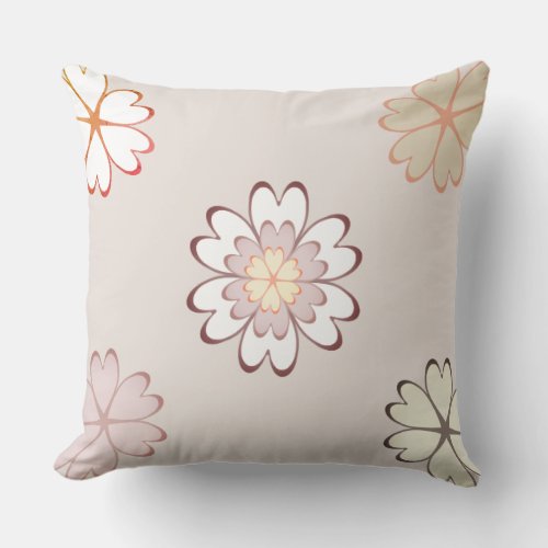 Modern Heart Flowers on Light Beige Throw Pillow