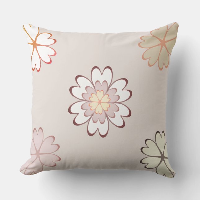 Modern Heart Flowers on Light Beige Throw Pillow (Front)