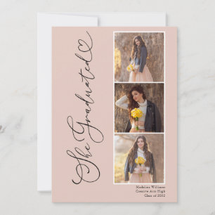 Modern Heart Four Photo Graduation Party Invitation