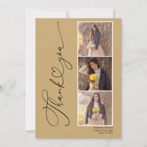 Modern Heart Gold Graduation Thank You Card