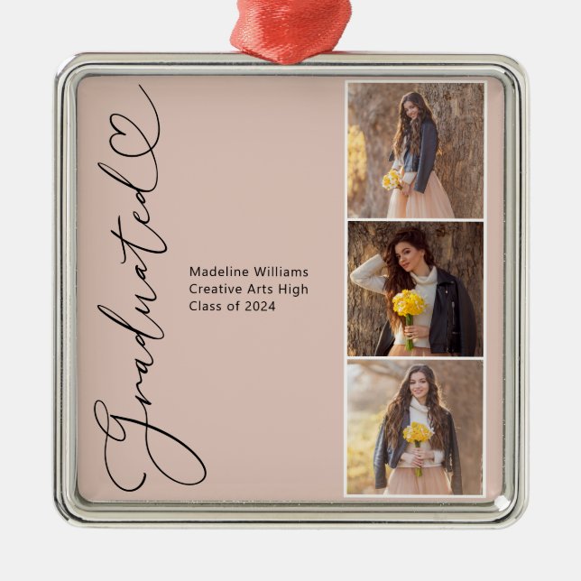 Modern Heart Graduat Graduated Photo Metal Ornament (Front)