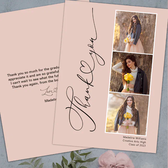 Modern Heart Graduation Thank You Card Zazzle